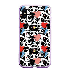 Чехол iPhone XS Max матовый Funny Pandas, цвет: 3D-сиреневый