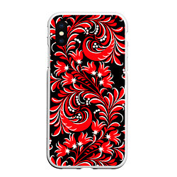 Чехол iPhone XS Max матовый Хохлома красная, цвет: 3D-белый