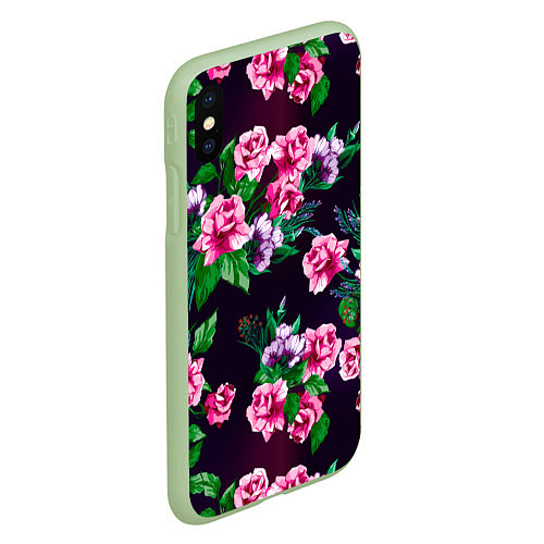 Чехол iPhone XS Max матовый Розы во тьме / 3D-Салатовый – фото 2