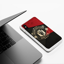 Чехол iPhone XS Max матовый FC Man United: Old Style, цвет: 3D-белый — фото 2