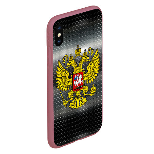 Чехол iPhone XS Max матовый Герб России на металлическом фоне / 3D-Малиновый – фото 2