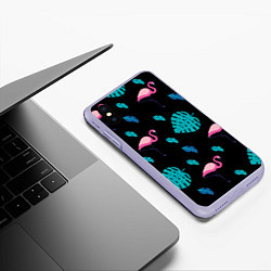 Чехол iPhone XS Max матовый Ночные фламинго, цвет: 3D-светло-сиреневый — фото 2
