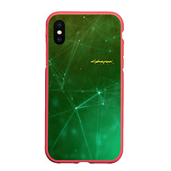 Чехол iPhone XS Max матовый Cyberpunk 2077: Green Network, цвет: 3D-красный