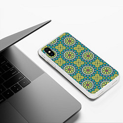 Чехол iPhone XS Max матовый Хризантемы: бирюзовый узор, цвет: 3D-белый — фото 2