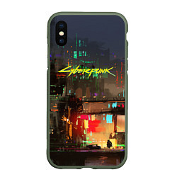 Чехол iPhone XS Max матовый Cyberpunk 2077: Night City, цвет: 3D-темно-зеленый