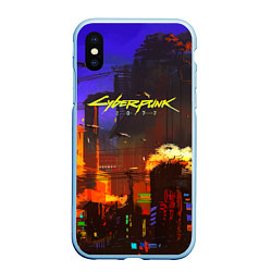 Чехол iPhone XS Max матовый Cyberpunk 2077: Night City, цвет: 3D-голубой