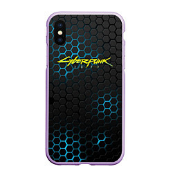 Чехол iPhone XS Max матовый Cyberpunk 2077: Blue Carbon, цвет: 3D-сиреневый