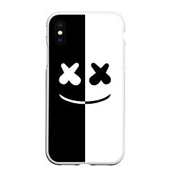 Чехол iPhone XS Max матовый Marshmello: Black & White, цвет: 3D-белый