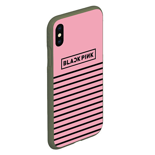 Чехол iPhone XS Max матовый Black Pink: Black Stripes / 3D-Темно-зеленый – фото 2