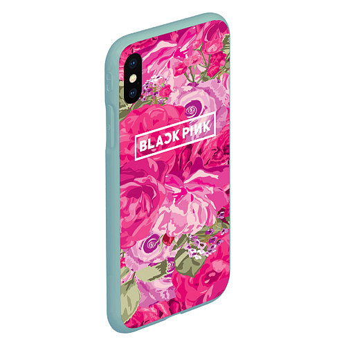 Чехол iPhone XS Max матовый Black Pink: Abstract Flowers / 3D-Мятный – фото 2