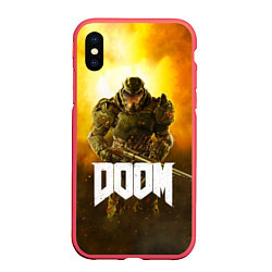 Чехол iPhone XS Max матовый DOOM: Soldier, цвет: 3D-красный