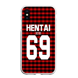 Чехол iPhone XS Max матовый Hentai 69: Red Grid, цвет: 3D-белый