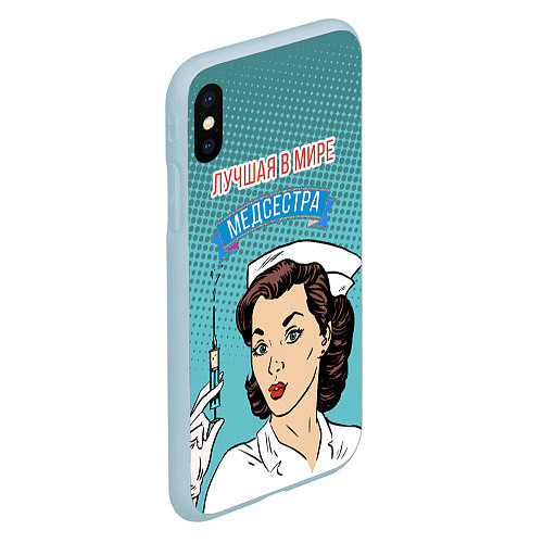 Чехол iPhone XS Max матовый Медсестра: поп-арт / 3D-Голубой – фото 2