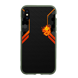 Чехол iPhone XS Max матовый Cyberpunk 2077: Samurai Flame, цвет: 3D-темно-зеленый