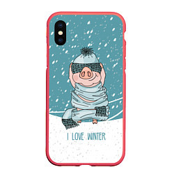Чехол iPhone XS Max матовый Pig: I love winter
