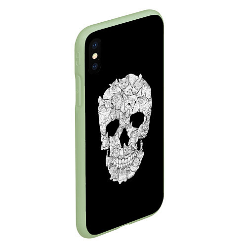 Чехол iPhone XS Max матовый Sketchy Cat Skull / 3D-Салатовый – фото 2