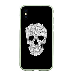 Чехол iPhone XS Max матовый Sketchy Cat Skull, цвет: 3D-салатовый