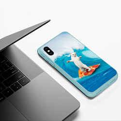 Чехол iPhone XS Max матовый Кот-серфер, цвет: 3D-мятный — фото 2