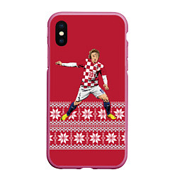 Чехол iPhone XS Max матовый Luka Modric, цвет: 3D-малиновый