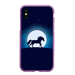 Чехол iPhone XS Max матовый Лошадь под луной, цвет: 3D-фиолетовый