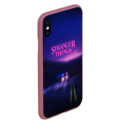 Чехол iPhone XS Max матовый Stranger Things: Neon Road / 3D-Малиновый – фото 2