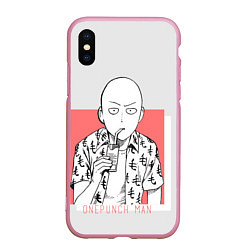 Чехол iPhone XS Max матовый Saitama: One-Punch Man, цвет: 3D-розовый