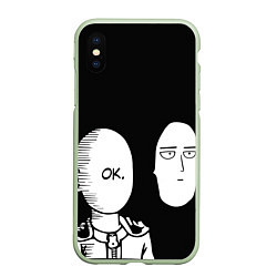 Чехол iPhone XS Max матовый Saitama: One-Punch Man, цвет: 3D-салатовый