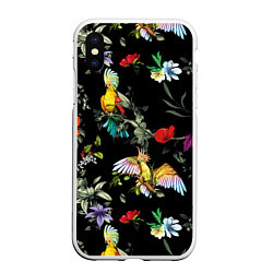 Чехол iPhone XS Max матовый Попугаи, цвет: 3D-белый