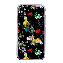 Чехол iPhone XS Max матовый Попугаи, цвет: 3D-светло-сиреневый