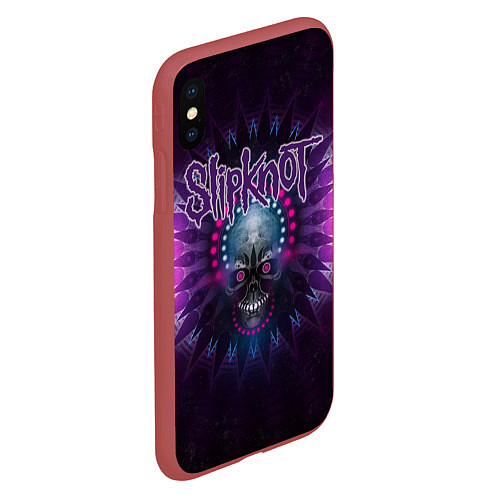 Чехол iPhone XS Max матовый Slipknot: Neon Skull / 3D-Красный – фото 2