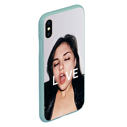 Чехол iPhone XS Max матовый Sasha Grey: LOVE / 3D-Мятный – фото 2