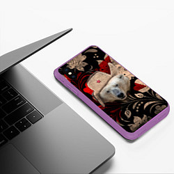 Чехол iPhone XS Max матовый Медведь в ушанке, цвет: 3D-фиолетовый — фото 2