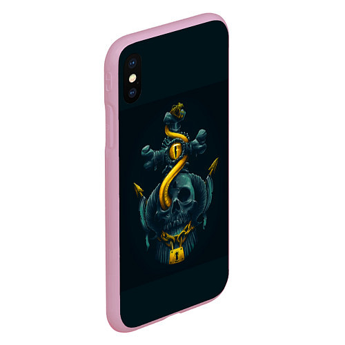 Чехол iPhone XS Max матовый Череп и золотой якорь / 3D-Розовый – фото 2