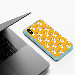 Чехол iPhone XS Max матовый Корги паттерн, цвет: 3D-мятный — фото 2