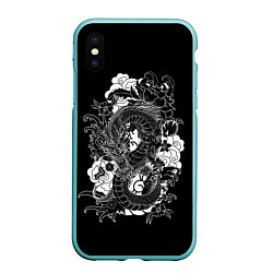 Чехол iPhone XS Max матовый Японский дракон, цвет: 3D-мятный