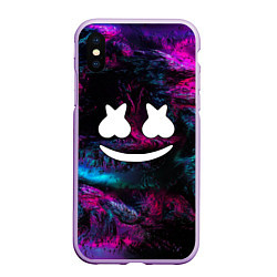 Чехол iPhone XS Max матовый Marshmello NEON, цвет: 3D-сиреневый