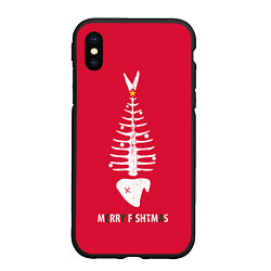 Чехол iPhone XS Max матовый Merry Fishtmas, цвет: 3D-черный