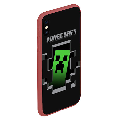 Чехол iPhone XS Max матовый Minecraft Creeper / 3D-Красный – фото 2