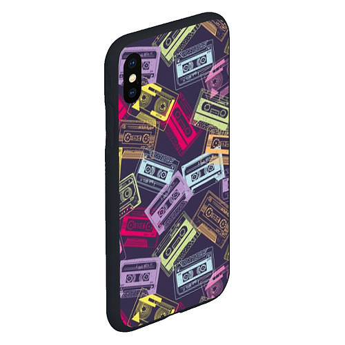 Чехол iPhone XS Max матовый Разноцветные ретро кассеты / 3D-Черный – фото 2
