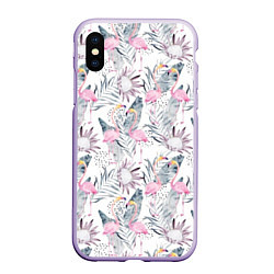 Чехол iPhone XS Max матовый Тропические фламинго, цвет: 3D-светло-сиреневый