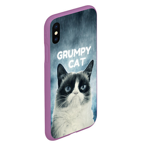 Чехол iPhone XS Max матовый Grumpy Cat / 3D-Фиолетовый – фото 2