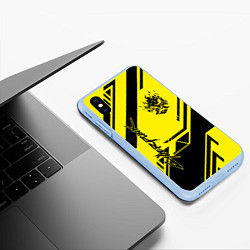 Чехол iPhone XS Max матовый Cyberpunk 2077: Yellow Samurai, цвет: 3D-голубой — фото 2