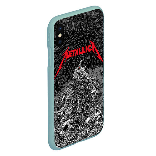 Чехол iPhone XS Max матовый Metallica птица на черепах / 3D-Мятный – фото 2