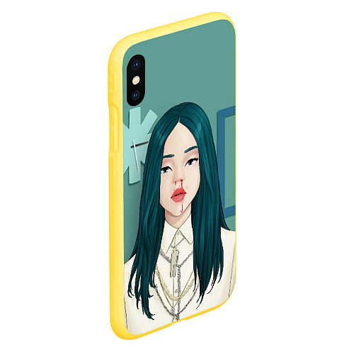 Чехол iPhone XS Max матовый Billie Eilish: Turquoise Hair / 3D-Желтый – фото 2