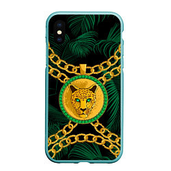 Чехол iPhone XS Max матовый Золотой леопард и цепь