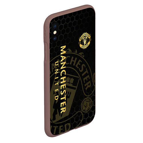 Чехол iPhone XS Max матовый Манчестер Юнайтед - team coat of arms / 3D-Коричневый – фото 2