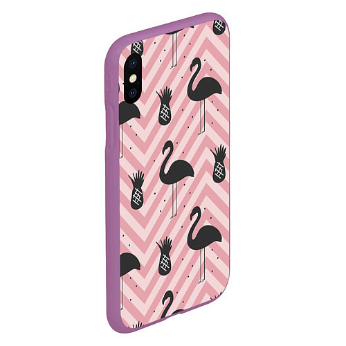 Чехол iPhone XS Max матовый Черный фламинго арт / 3D-Фиолетовый – фото 2