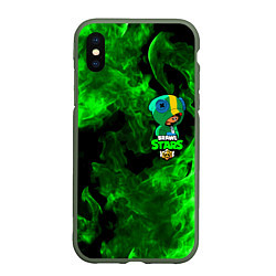 Чехол iPhone XS Max матовый Brawl Stars LEON, цвет: 3D-темно-зеленый