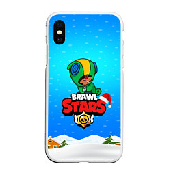 Чехол iPhone XS Max матовый Brawl Stars новогодний LEON, цвет: 3D-белый