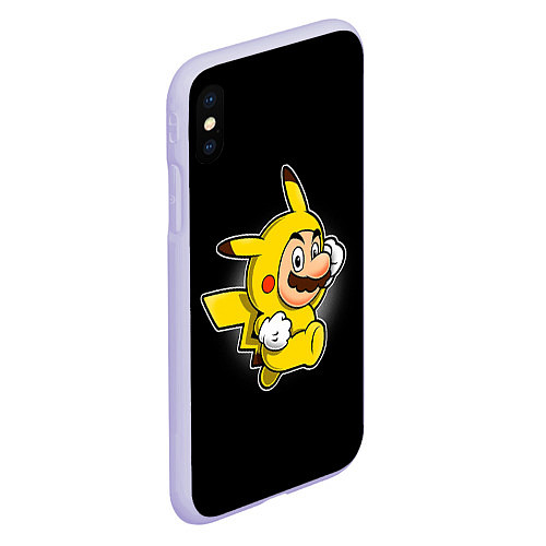 Чехол iPhone XS Max матовый Марио в костюме пикачу / 3D-Светло-сиреневый – фото 2